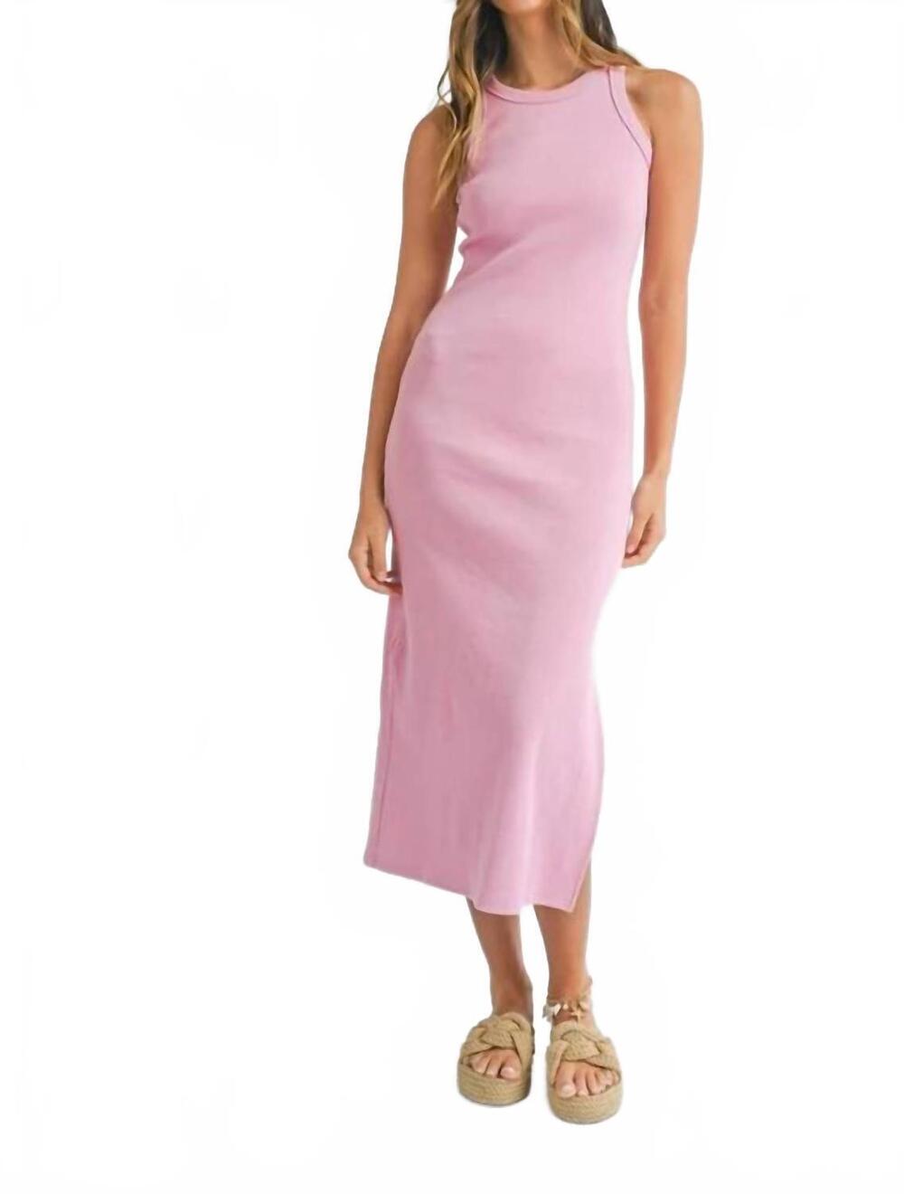 NEW MABLE sleeveless ribbed racerback midi dress in pink